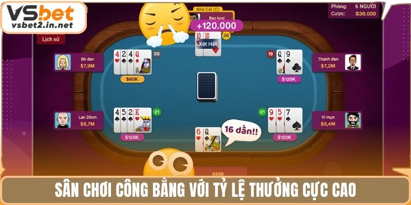 Sân chơi công bằng với tỷ lệ thưởng cực cao.